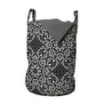 thumbnail image 1 of Black and White Laundry Bag, Abstract Monochrome Composition with Flowers and Foliage Leaves Pattern, Basket with Handles Drawstring Closure for Laundromats, 13" x 19", Black White, by Ambesonne, 1 of 4