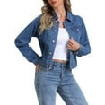 thumbnail image 4 of MODA NOVA Denim Jacket for Juniors Vintage Casual Collar Long Sleeve Button Down Jean Denim Jacket S Blue, 4 of 5