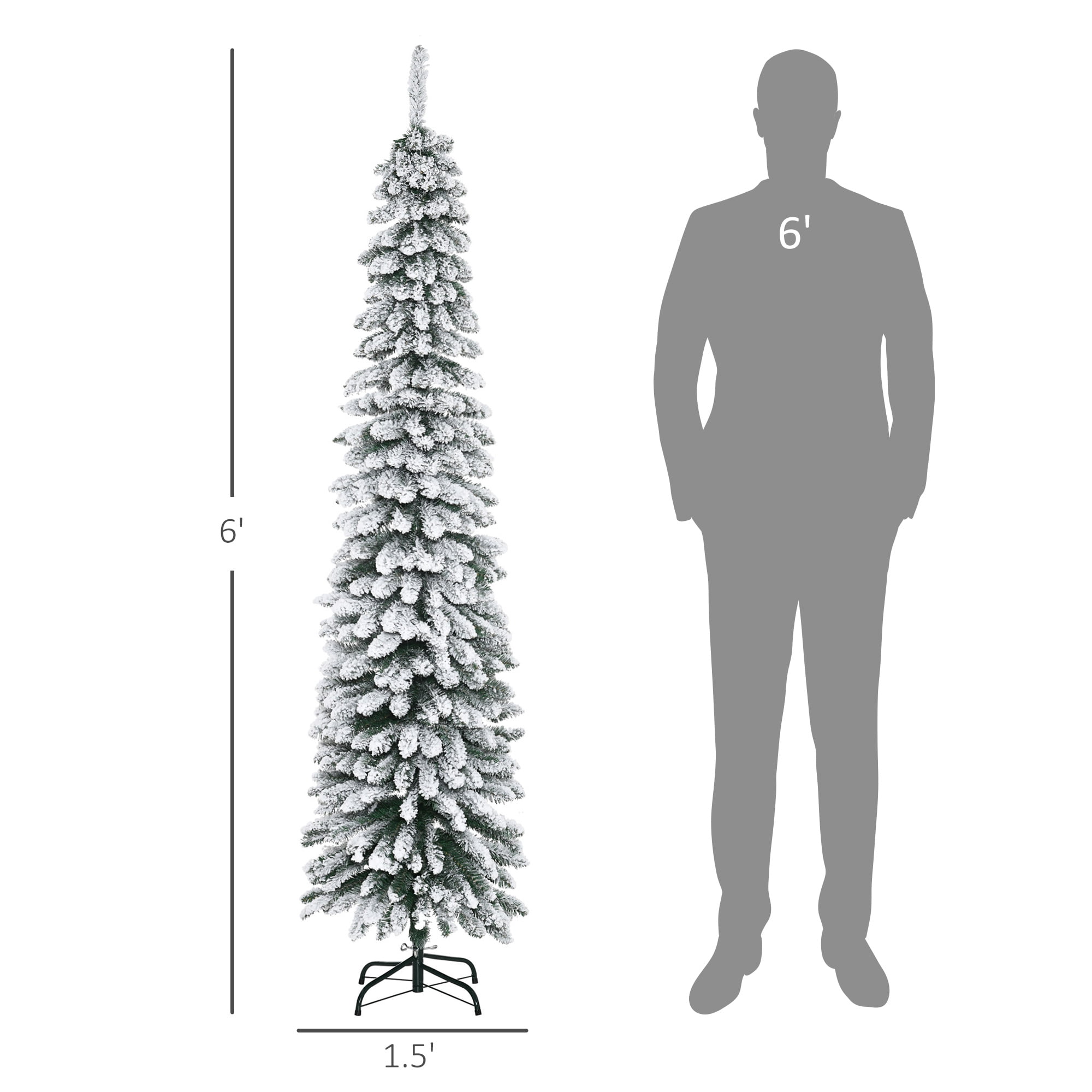 6ft Unlit Snow Flocked Pencil Christmas Tree 395 Tips Flame Retardant Small Space Holiday Decor