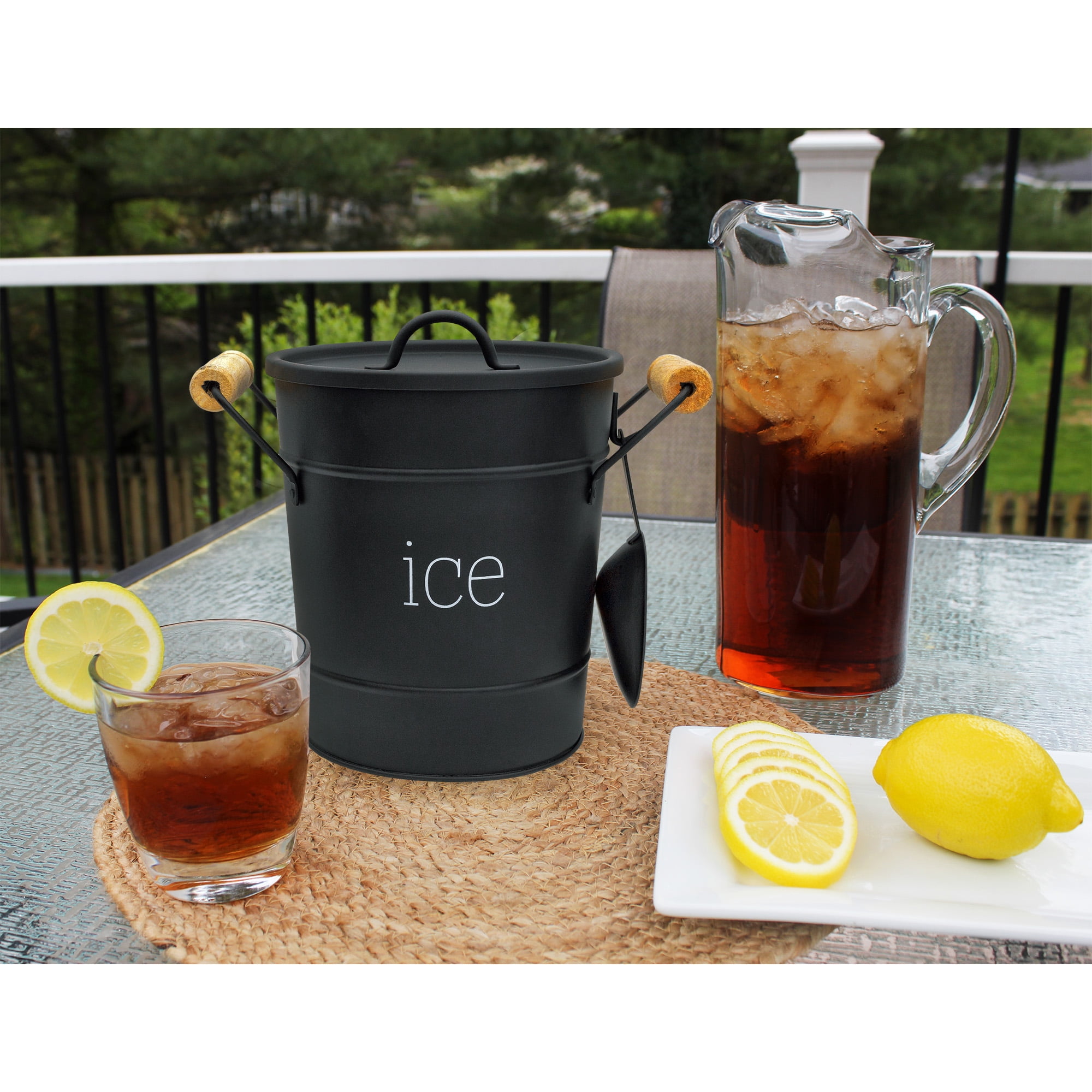 AuldHome Design Farmhouse Enamelware Ice Bucket (Black); Retro Style Insulated Metal Ice Server