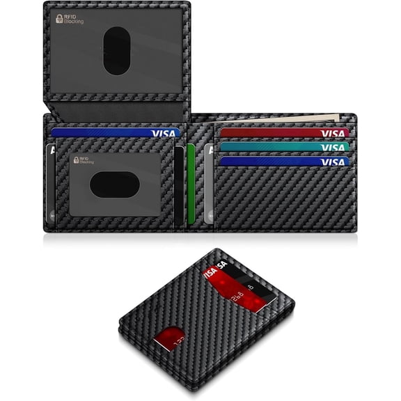 Slim RFID-Blocking Leather Wallet for Men – Holds 14 Cards, Bifold with 2 ID Windows & Cash Slot, Minimalist Front Pocket Design, Ideal Birthday Gift