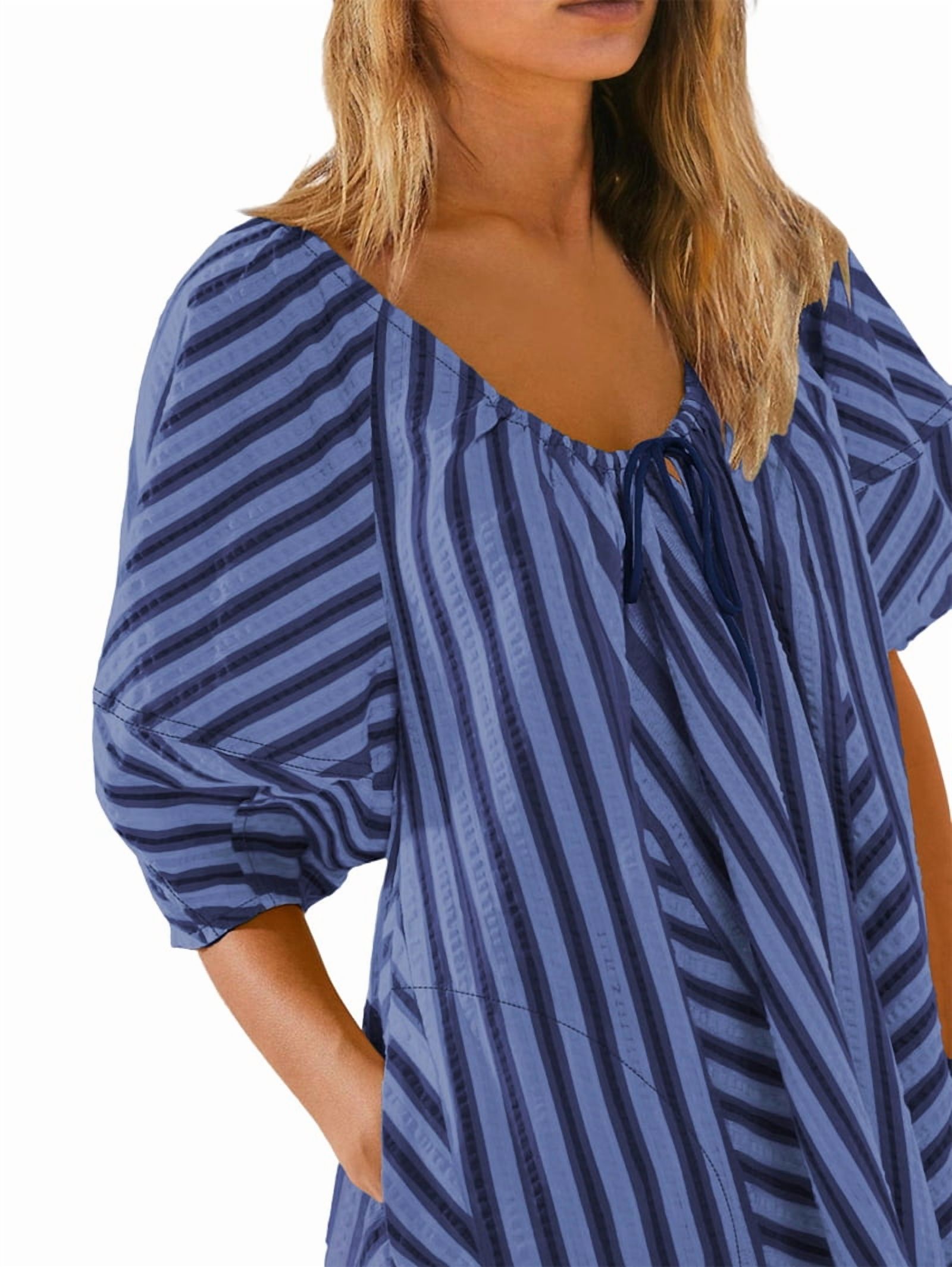Womens Oversized Striped Romper Dress Shorts Jumpsuit Beach Vacation Clothes with Pockets