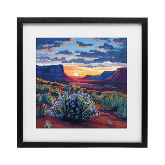 Stupell Industries Contemporary Desert Sunset on Blooming Bush Black Framed Print Under Glass, 13 x 13, by Kate Jarvik Birch