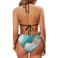 thumbnail image 6 of Chririnla Teal Gold Marble Halter Triangle Bikini Set - Sexy Two Piece Tie Side Swimsuit with Cutout Design for Beach Vacation & Pool Party, 6 of 9