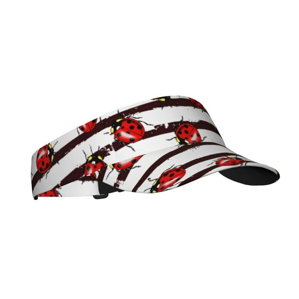 Fotbe Ladybugs on Black and White Striped1 Visera Deportiva con Diseño, Gorra Abierta Ajustable de Algodón para Mujer y Hombre