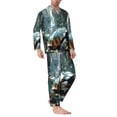 thumbnail image 2 of Naloa Turtle In Jungle Waterfall Men’s Pajamas Set - Long Sleeve Button Down Sleep Shirt and Pajama Bottoms Sleepwear Set-Medium, 2 of 7