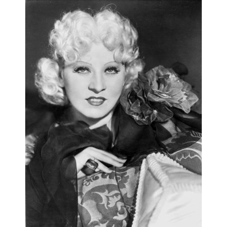 Mae West Posed in Black Dress with Short Curly Hairstyle Photo
