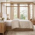 thumbnail image 3 of Queen Size Canopy Bed Frame with Upholstered Headboard, Solid Wood 4 Poster Bed with Slats, No Box Spring Needed, Mid-Century Modern Bed for Bedroom, Oak Brown, 3 of 12