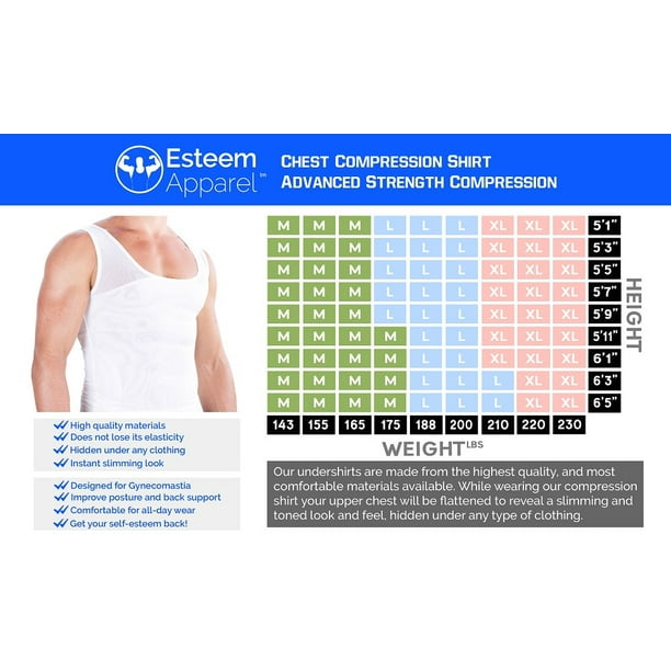 Esteem Apparel Gynecomastia Compression Shirt to Hide Man Boobs Moobs  Slimming Mens Shapewear (Black, Large) : : Clothing, Shoes &  Accessories