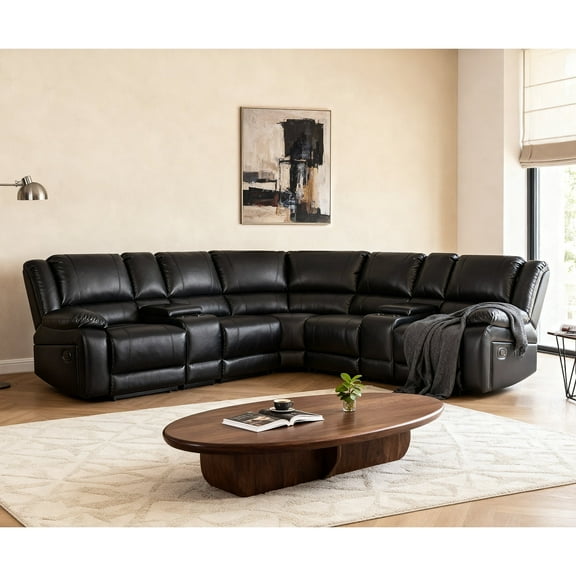 Sectional Recline Sofa, Manual PU Leather Sectional Couches for Living Room, Modular 109" Width Reclining Sofa Livingroom Furniture Sets