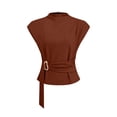 thumbnail image 6 of Women's Solid Color Crew Neck Short Sleeve Front Ruched Top, 6 of 7