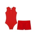 thumbnail image 4 of YiZYiF Kids Girls Shiny Sleeveless Leotard with Shorts Set for Gymnastics Dance Skating Costume Red 12, 4 of 7
