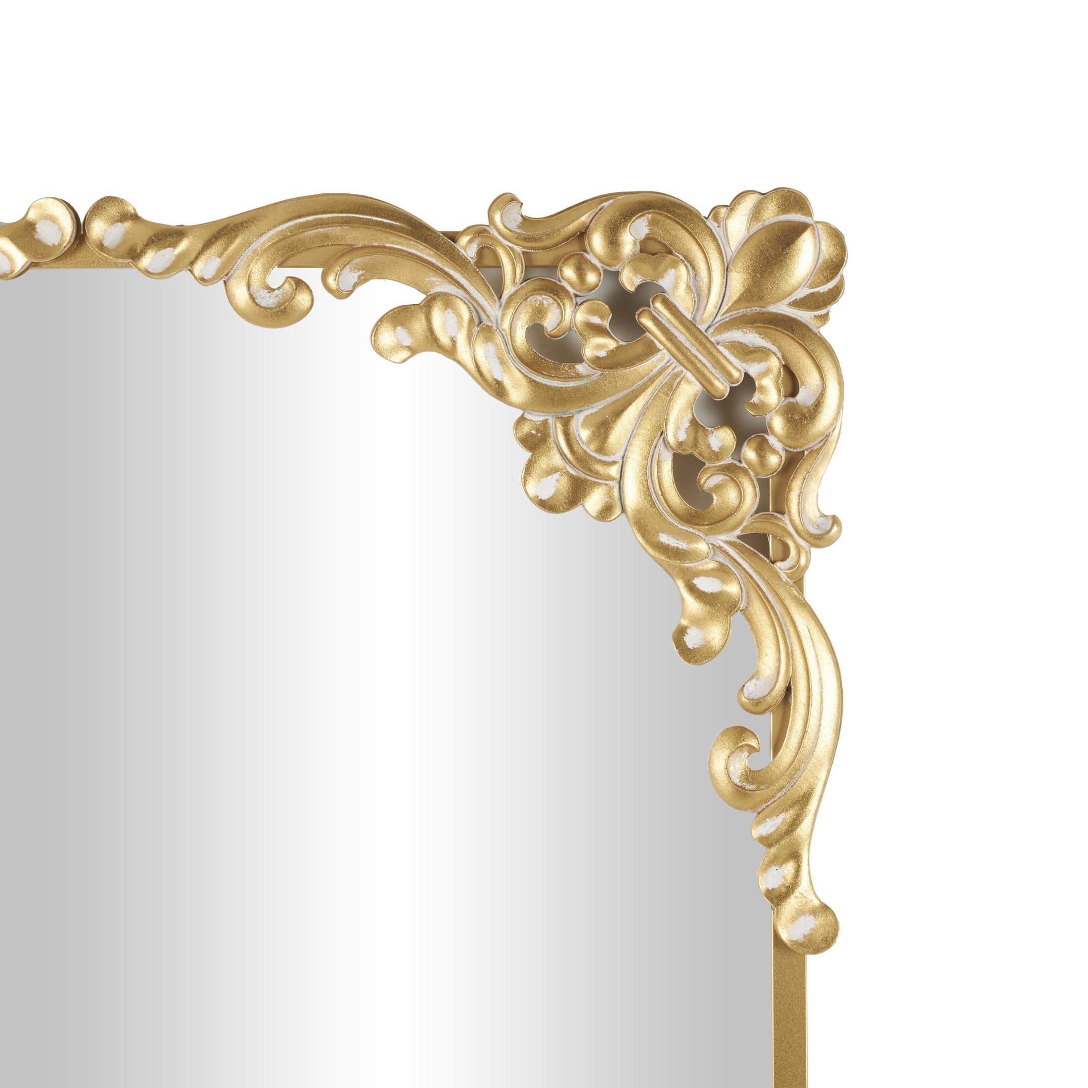 DecMode 42" x 72" Gold Metal Scroll Tall Ornate Baroque Floor Mirror