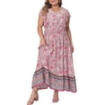 thumbnail image 2 of DARING DIVA Women's Plus Size Floral Ruffle Sleeve Beach Boho Maxi Dress 4X Pink, 2 of 6