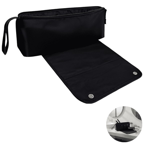 Hair Tool Organizer Bag, Travel Case for Curling Iron, Straightener, and Blow Dryer from Brands such as Dyson, Multi-Compartment Hair Styling Tool Storage Pouch with Zipper and Snap Closure, Black