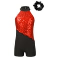 thumbnail image 3 of iixpin Kids Girls Sequin Gymnastics Leotards Sleeveless Dance Biketards One Piece Jumpsuit Bodysuit with Hair Scrunchie Red&Black 16, 3 of 7