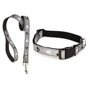 Casual Canine Grey & Black Reflective Pawprint Matching Dog Collar & Lead Sets Night Safety (Medium - 14 to 20 Inch)