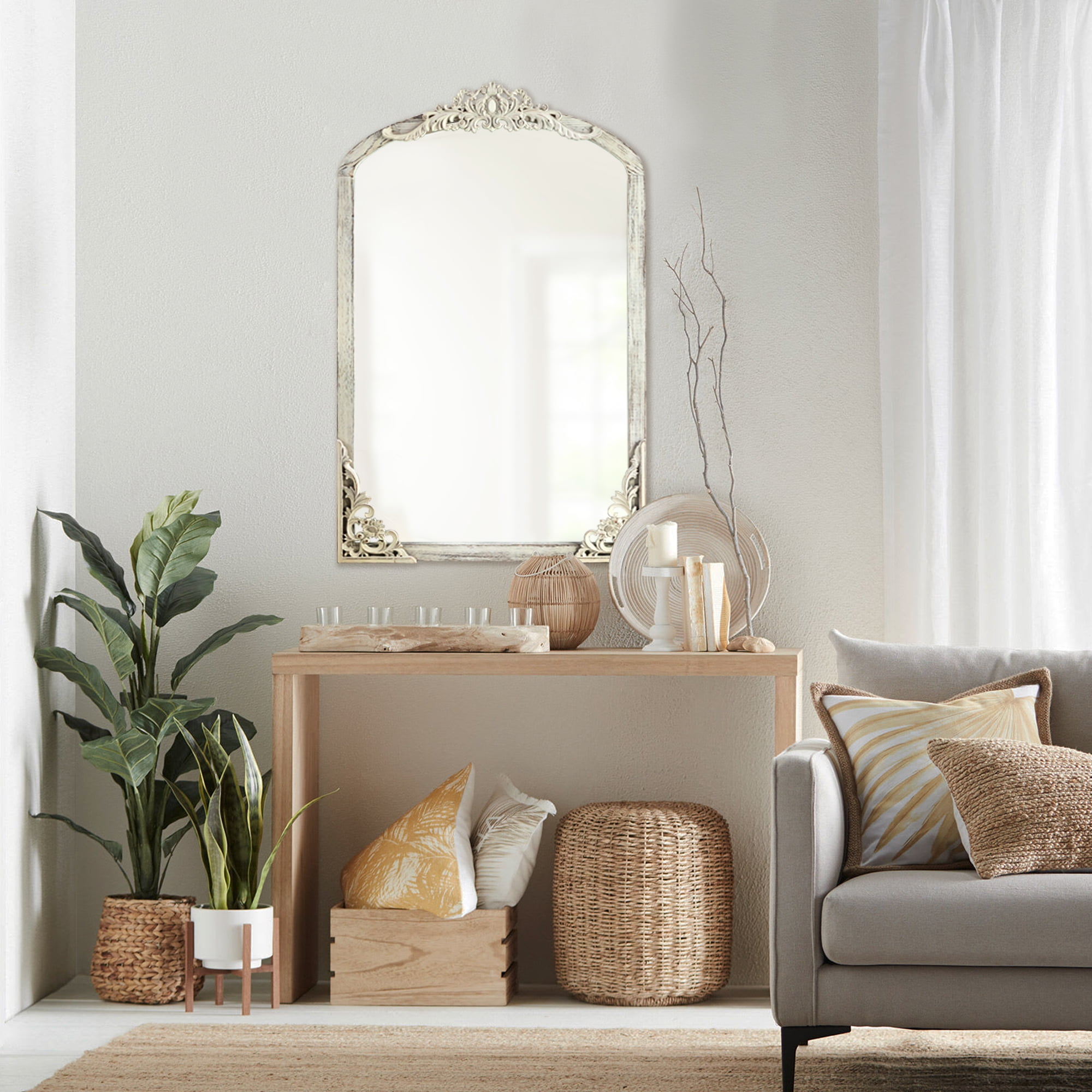 Neutypechic Wooden Arch Mirror WallMounted Mirror Vintage Decorative