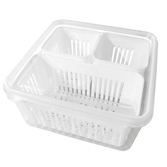 ProFinds Storage Container with Removable Colander Drain Baskets and Stackable Lid Clear and White 2.4 Quarts 1 Unit