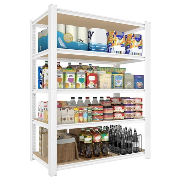 28" W x 12" D x 59" H Closet Storage Shelves - 5 Tier White Metal Connector Shelving, Adjustable Heavy Duty Garage Shelves, Utility Rack Organizer Shelf for Kitchen Pantry Closet Garage