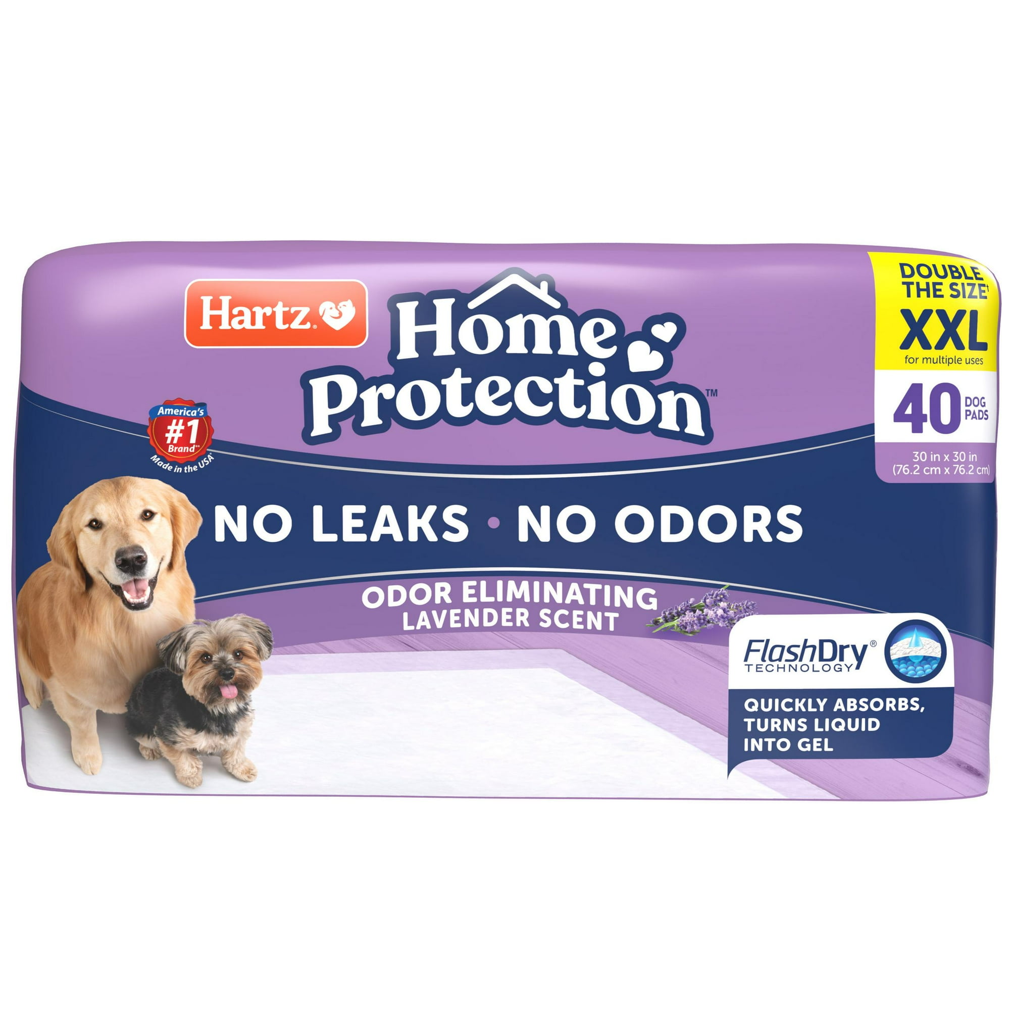 Hartz Home Protection Super Absorbent Odor Eliminating Lavender Scented No Leaks Dog Pads, XXL, 30 in x 30 in, 40 Count
