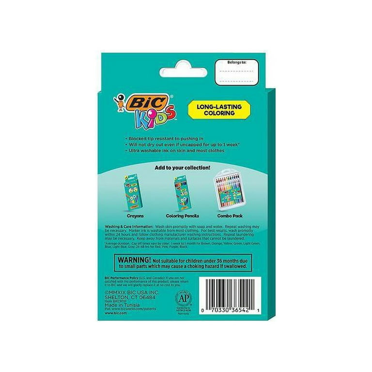 BIC® Kids Ultra Washable Markers, Plastic Tube, Medium Bullet Tip