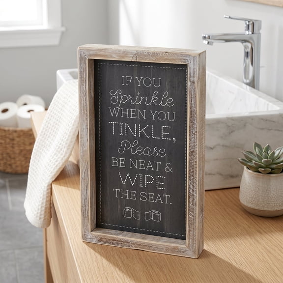 10" Reversible Wood Frame Sign — Tinkle/Aim | Washroom Collection