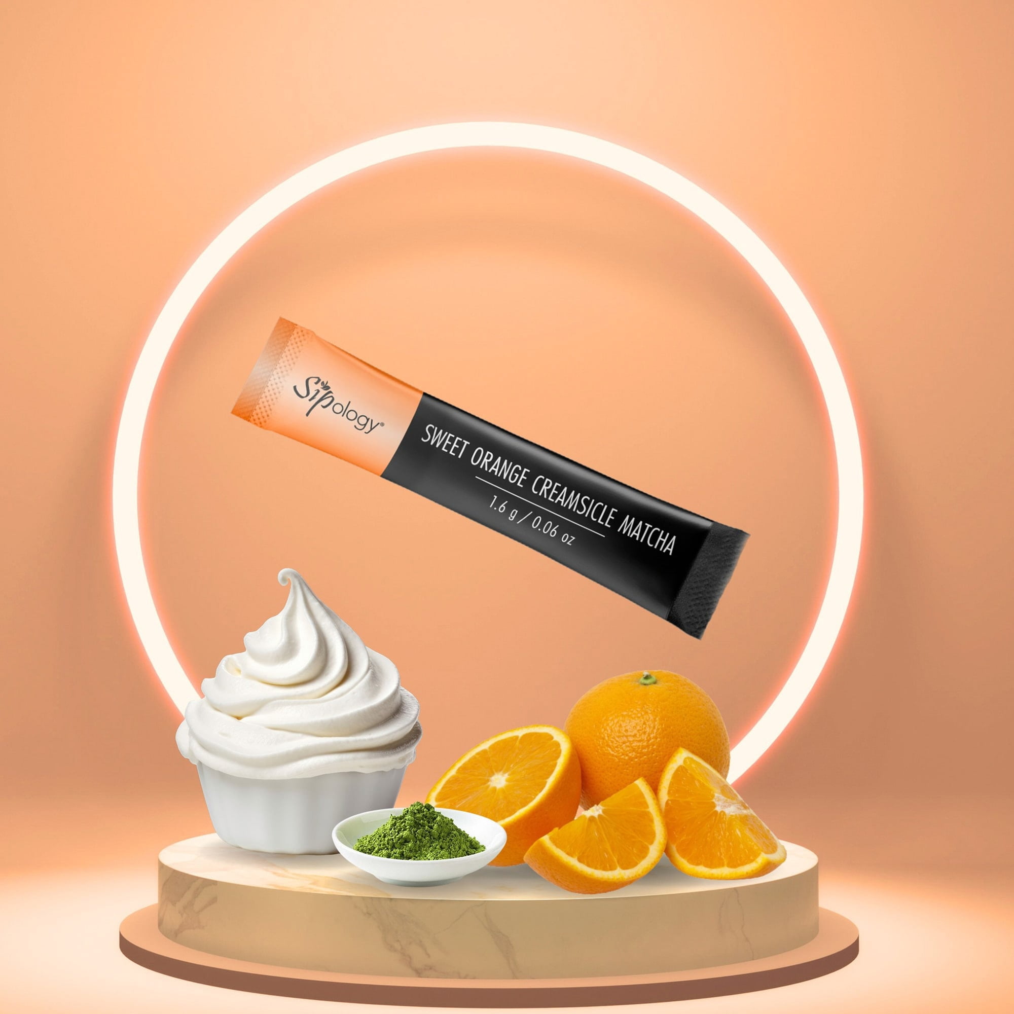 Sipology: Sweet Matcha - Orange Creamsicle - 10 Stick Pack, Powder Drink Mix, Hot Or Cold, Japanese Matcha, Low Sugar & Stevia Sweetened, Energy Boost