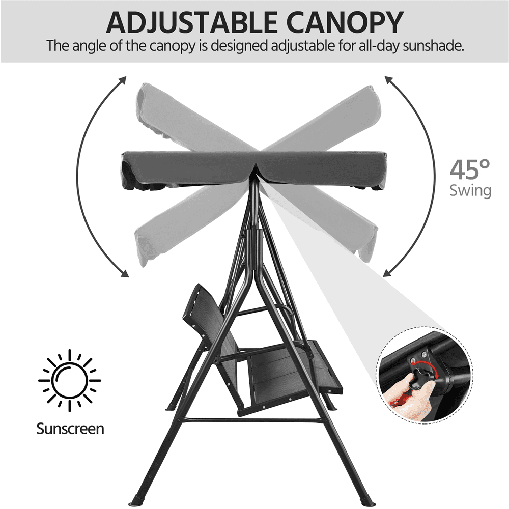 Renwick 3-Seat Outdoor Patio Swing Chair with Adjustable Canopy, Gray