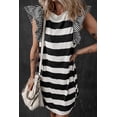 thumbnail image 3 of Women's Ruffled Striped Round Neck Cap Sleeve Mini Dress with Sheer Overlay Opaque Stretch for Elegant Everyday Wear, 3 of 11