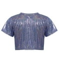 thumbnail image 2 of YONGHS Kids Girls Glittering Short Sleeve Crop Top Dance T-shirt 3-12 Blue 11-12, 2 of 7