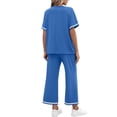 thumbnail image 4 of Women's 2 Piece Sets Summer Casual Short Sleeve Tops Wide Leg Pants Matching Lounge Set Vacation Travel Outfits Blue 2XL, 4 of 6