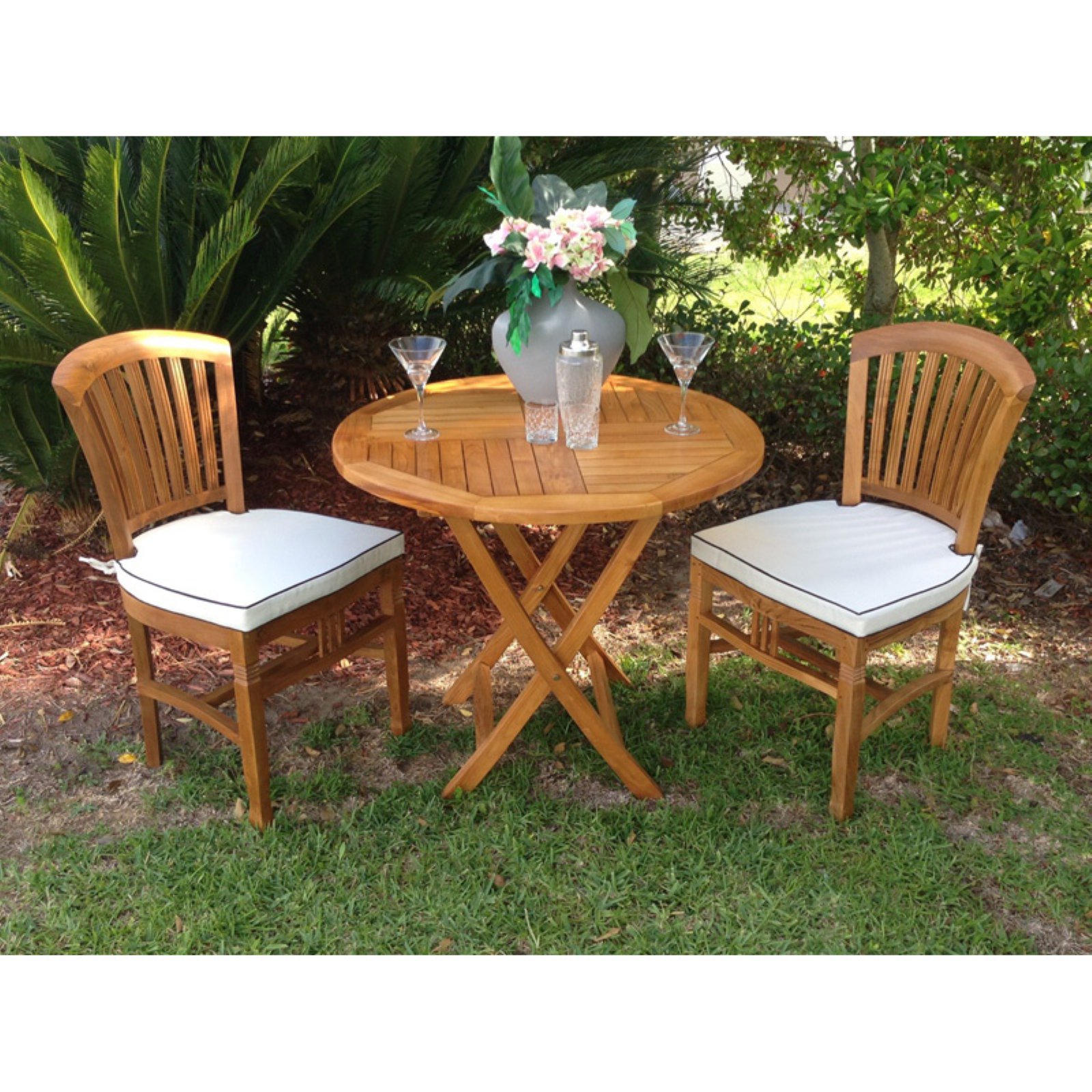 Chic Teak Orleans 3 Piece Patio Bistro Set with Optional Cushions - image 1 of 6