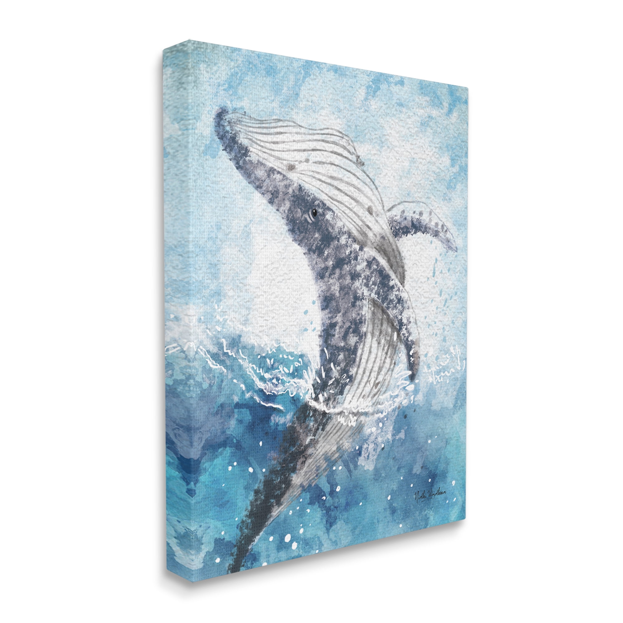 Stupell Industries Splashing Marine Whale Animals & Insects Painting Gallery Wrapped Canvas Print Wall Art, 16 x 20