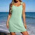 thumbnail image 5 of QIUOMBBP Womens Tank Mini Dresses Sleeveless Crew Neck Split Side A Line Dress Loose Casual Summer Beach Sundress Green XXL, 5 of 10