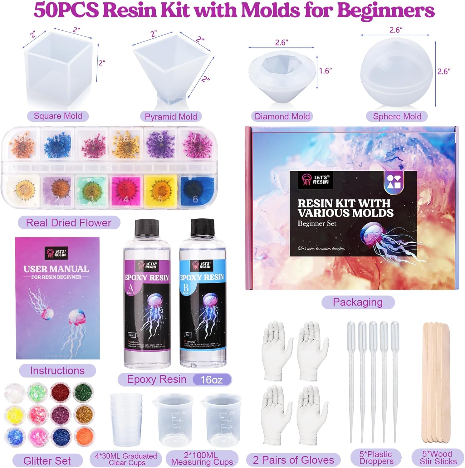 Let's Resin 16oz Epoxy Resin Kit with Molds & Flowers photo 3