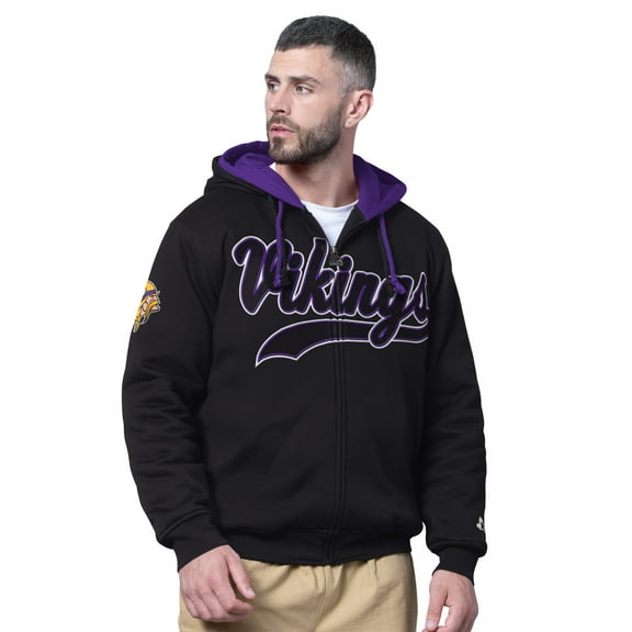 Men's Starter Black Minnesota Vikings Big Shot Full-Zip Double Hoodie