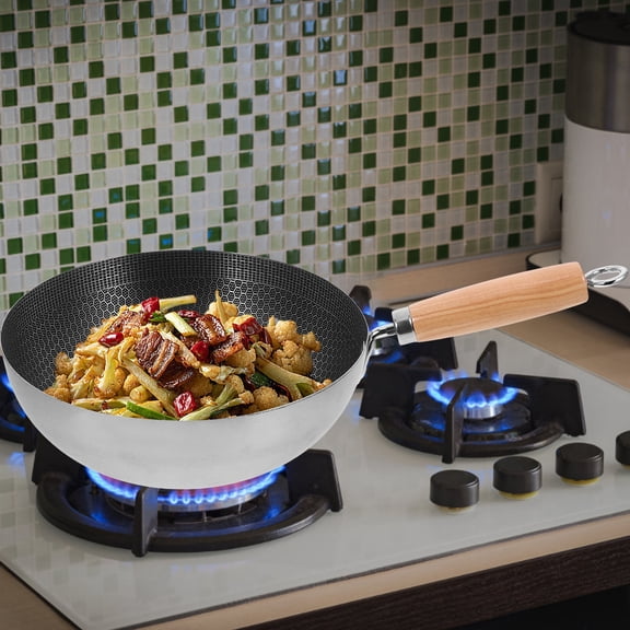 AURARMLET Black Honeycomb Stainless Steel Wok Nonstick Frying Pan for Stir Fry and Bbq Cooking