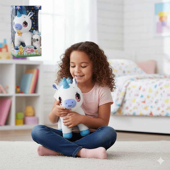 9” Plush Pinky Wish Me Light Up Unicorn W/ Mini Unicorn