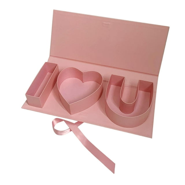 Empty Flower Gift Box Fillable Letters Container Decorative Cardboard Mother Day Decor Letter Shaped Box for Candy Mom Treats Pink