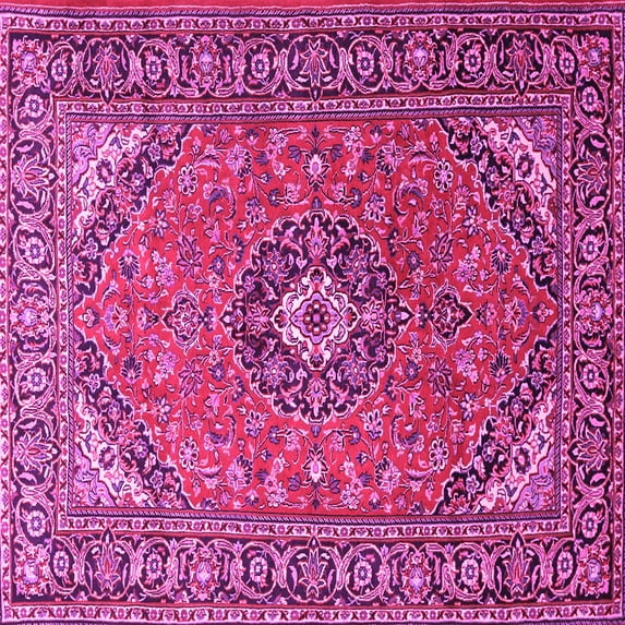 Ahgly Company Machine Washable Indoor Square Medallion Pink Traditional Area Rugs, 3' Square