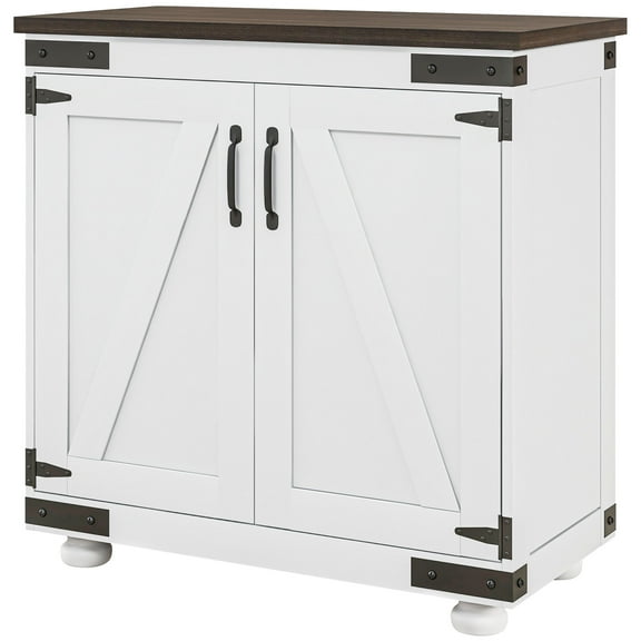 HOMCOM Sideboard, Buffet with Barn Door and Adjustable Shelf, White