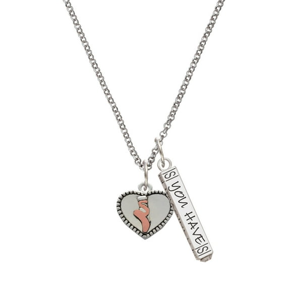 Delight Jewelry Silvertone Ballet Shoe in Heart Silvertone Live the Life You Have Imagined Bar Charm Necklace, 23"