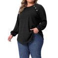 thumbnail image 4 of Agnes Orinda Women's Plus Size Tops Ribbed Knit Crew Neck Long Sleeve Casual Tunic Blouses with Button Decor 4X Black, 4 of 6
