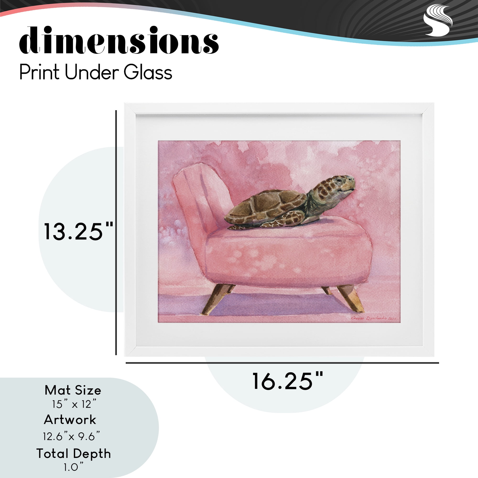 Stupell Industries Happy Turtle on Pink Chair White Framed Print Under Glass, design by George Dyachenko