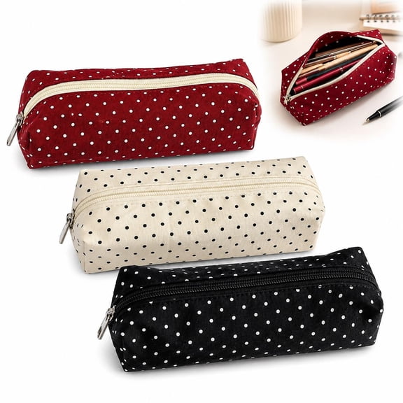 Polka Dot Pencil Case, 3Pcs Simple Sturdy Multipurpose Pencil Pouches for Pens, Cosmetics, Office Supplies and Everyday Storage