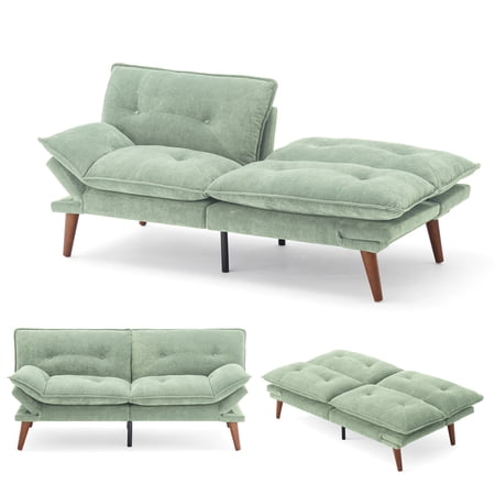 Linsy Home 70" W Chenille Convertible Futon Sofa Bed with Adjustable Armrests, Green