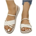 thumbnail image 4 of BADHUB Womens Strappy Platform Flats Sandals Open Toe Slip On Braided Ankle Strap Straw Lightweight Boho Beach Vacation Bedroom Shoes White 42, 4 of 9