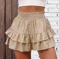 thumbnail image 5 of Linen Ruffle Shorts for Women Baggy Elastic High Waisted Layered Shorts Casual Flowy Wide Leg Tiered Shorts Khaki XL, 5 of 5