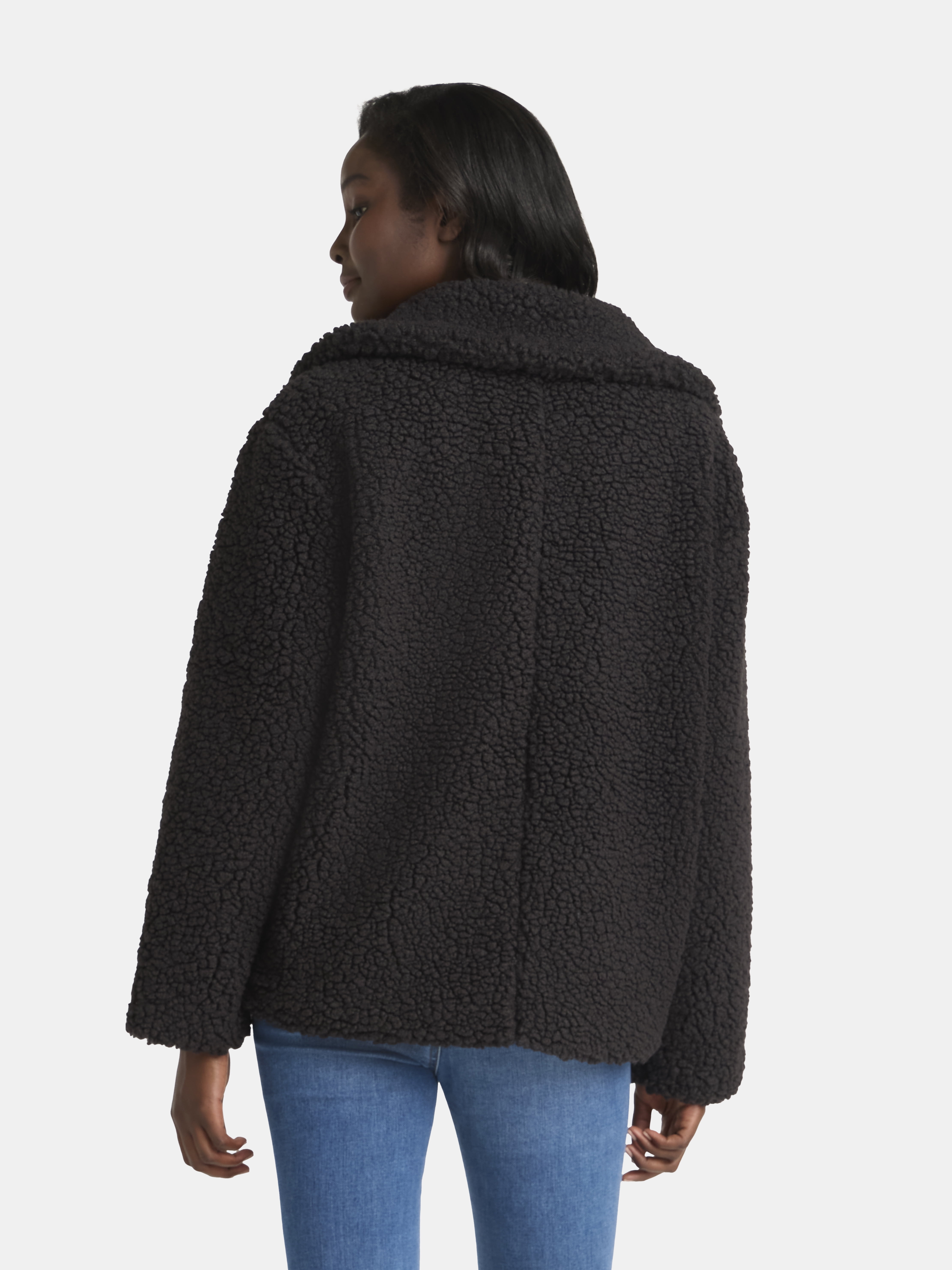 Time and Tru Women's and Women's Plus Teddy Double Breasted Jacket, Sizes XS-3X